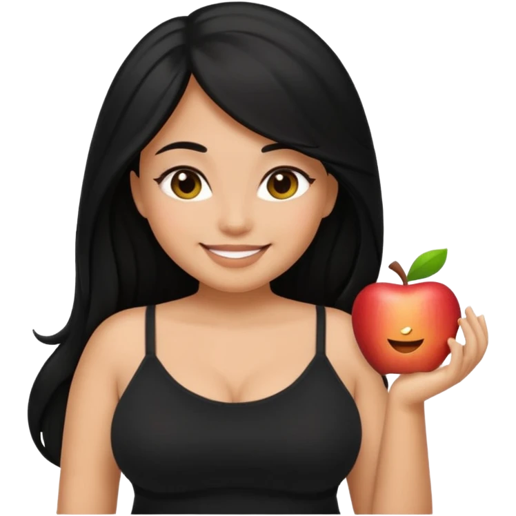 apple-style emoji of a dusky-skinned girl, curvy, long black hair, black cami top, pretty face emoji