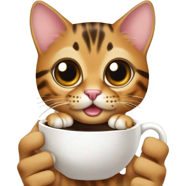 Bengal cat situ cup of coffee in the hands emoji