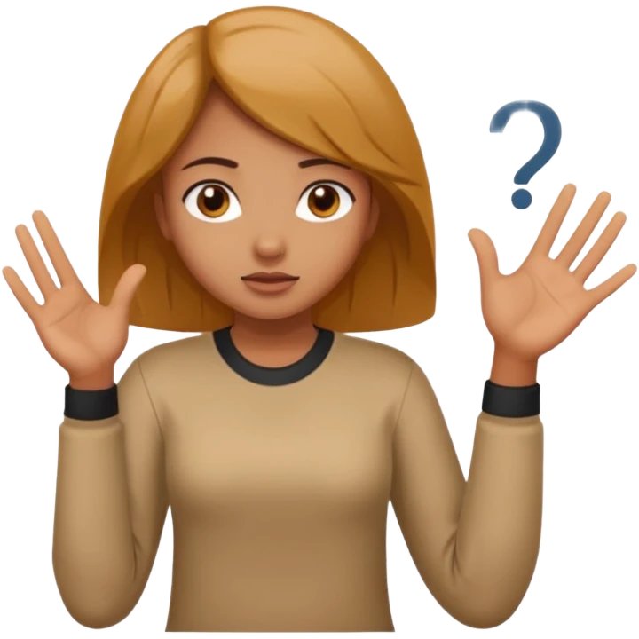 Girl shrugging with 6 above right hand and 7 above left hand emoji