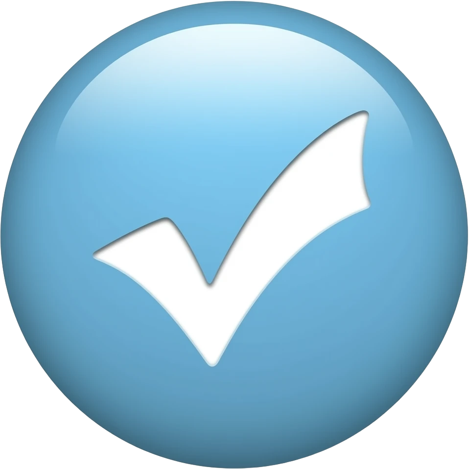 Create a white checkmark with a light blue circle as a background with no lights. emoji