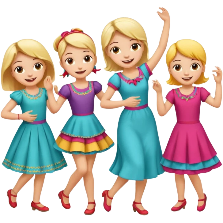 Super happy kids dancing and mom is sewing emoji