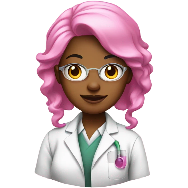 Pink haired black female chemist wearing pink lab coat emoji