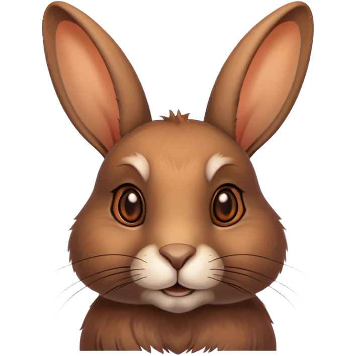 Cinematic Noble Brown Rabbit Portrait Emoji, Poised and regal, with a sturdy, compact build and a rich, velvety brown fur, long, alert ears and deep-set soulful brown eyes, Simplified yet sharp and sophisticated features, highly detailed, glowing with a warm, dignified glow, high shine, intelligent and gentle, stylized with an air of rustic elegance, focused and attentive, soft glowing outline, capturing the essence of a watchful and confident companion, so majestic it feels as though it could hop out of the screen with effortless authority! emoji