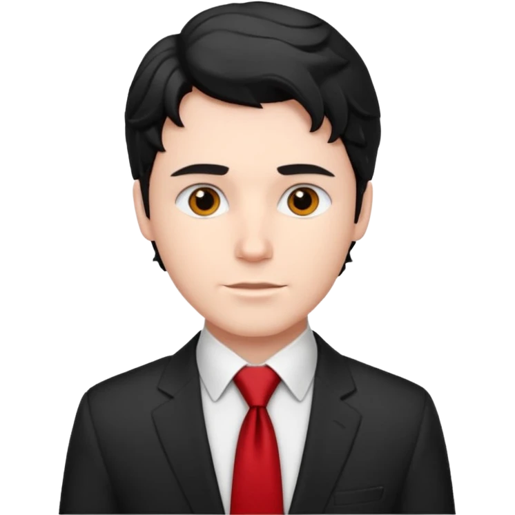 white man in white shirt, having red tie, black wavy emoji