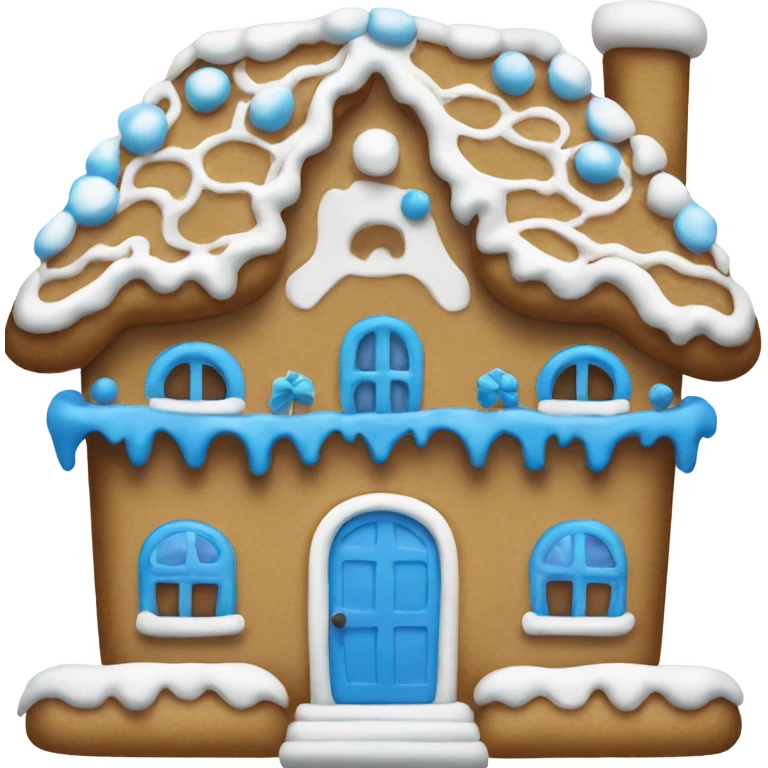 A blue and white gingerbread house emoji