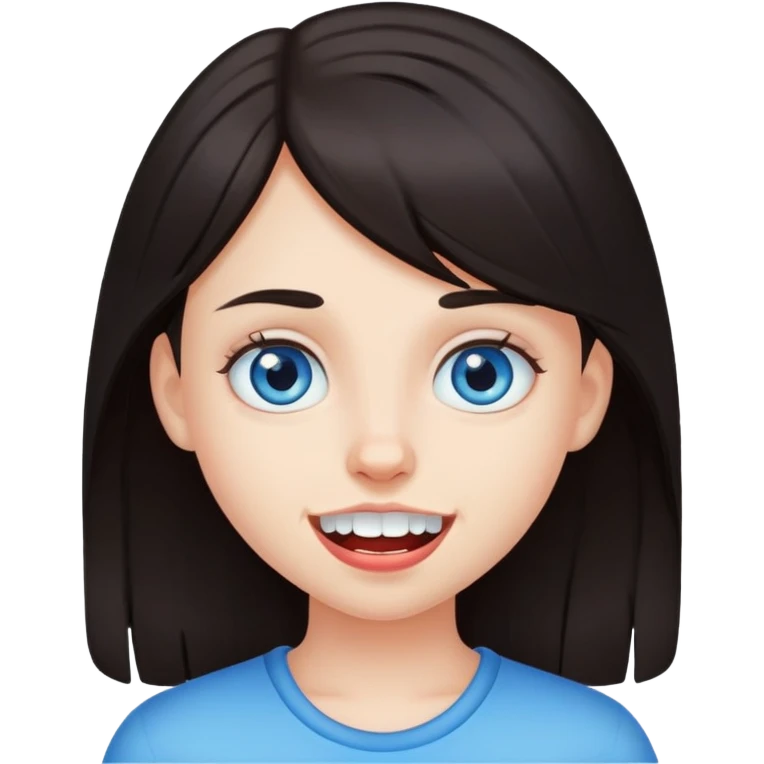 Girl with dark hair missing tooth and blue eyes  emoji