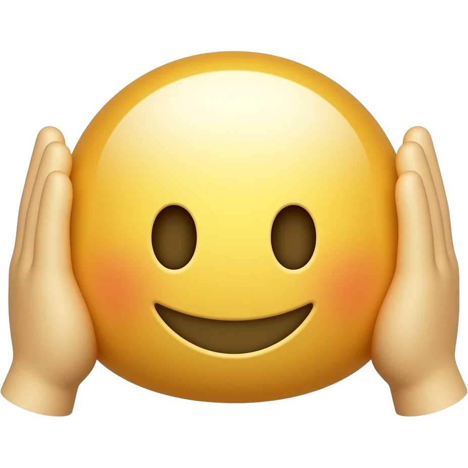 “A simple emoji-style character with a neutral smiling face, both hands raised up on each side of the head in a dramatic pose, expressing admiration and hype. Minimalist, clean design, soft colors, meme expression, similar to classic emoji style.” emoji
