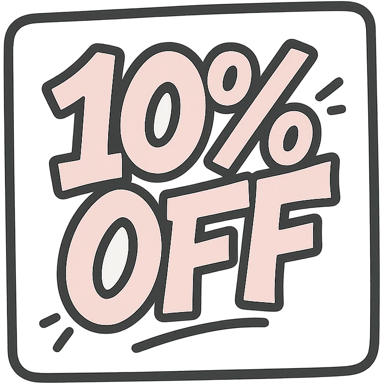 Square label with lettering 10% off with graffiti style  emoji