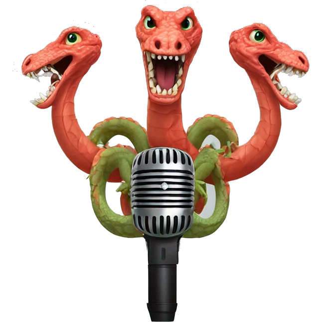 three-headed hydra holding a shure sm58 microphone in its paws emoji
