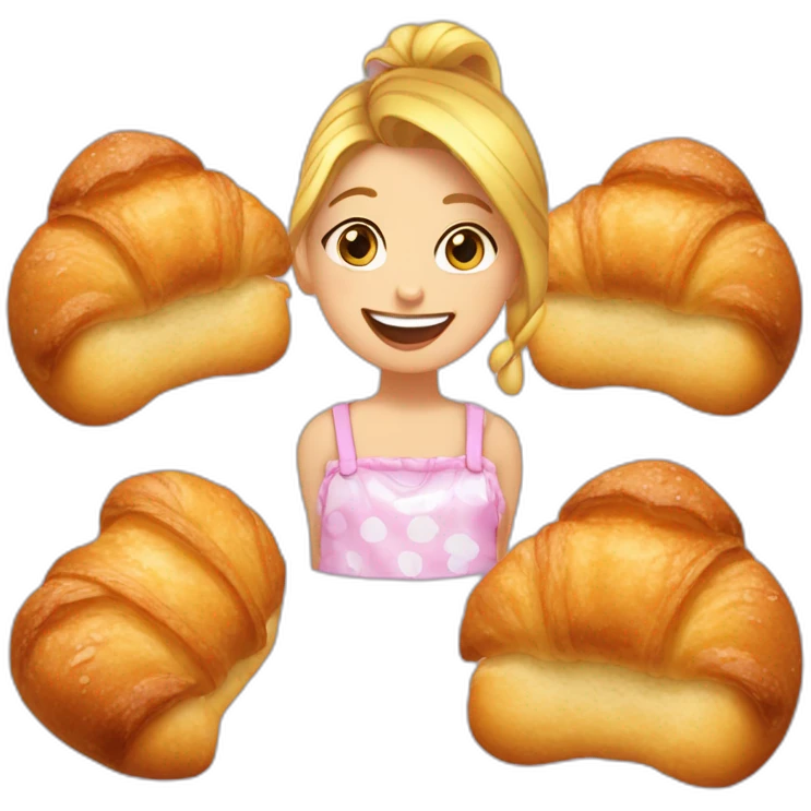 Tête petite fille avec 3 couettes qui mange un croissant  emoji