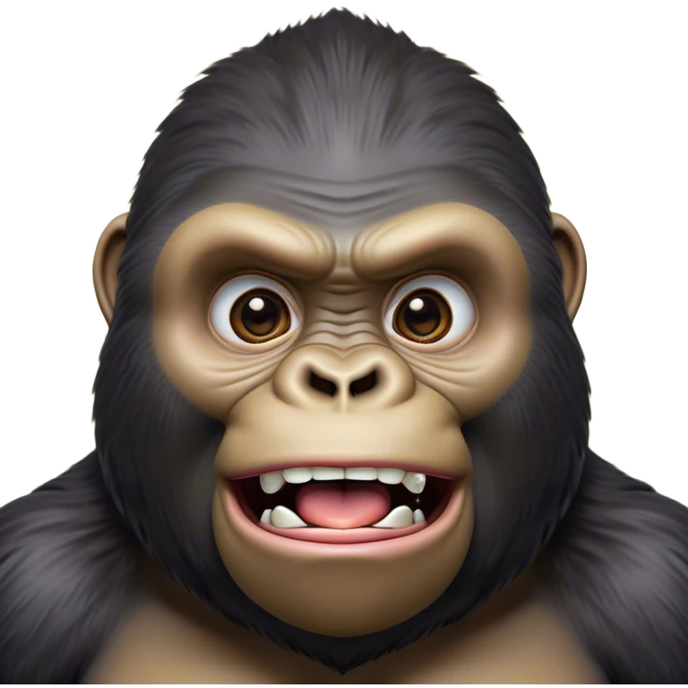 Cinematic Comical Gorilla Portrait Emoji, Head tilted dramatically with an exaggeratedly shocked expression, featuring a robust build with wide, comically expressive eyes full of humorous disbelief, Simplified yet hilariously expressive features, highly detailed, glowing with a slightly sassy jungle glow, high shine, dramatic yet playful, stylized with an air of quirky primate attitude, soft glowing outline, capturing the essence of a meme-worthy gorilla that appears ready to side-eye its way into viral fame! emoji