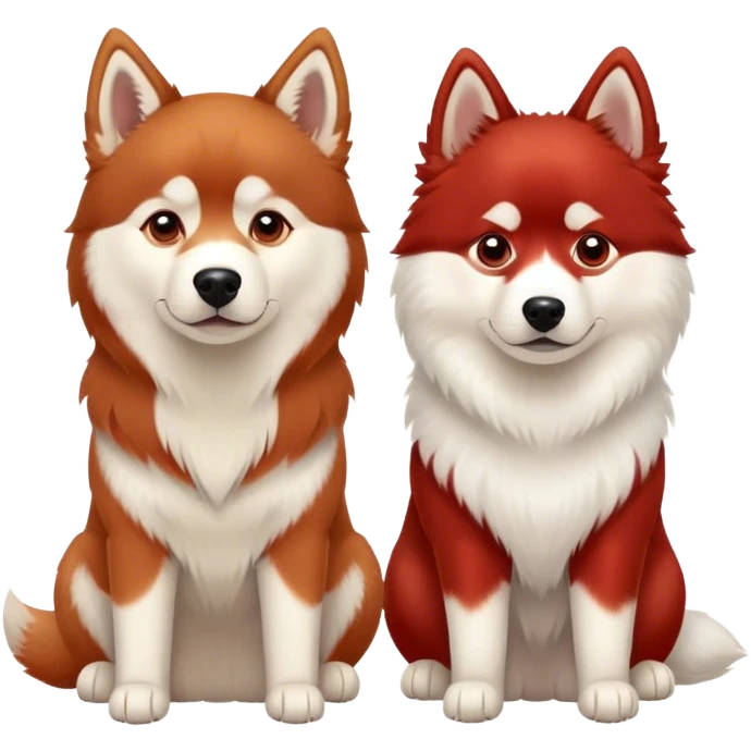 two dogs sitting side by side: a red siberian husky and a samoyed emoji