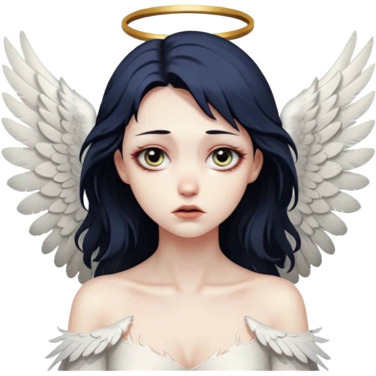 Female angel with torn wings, exposed collarbones, sorrow and lust intertwined emoji