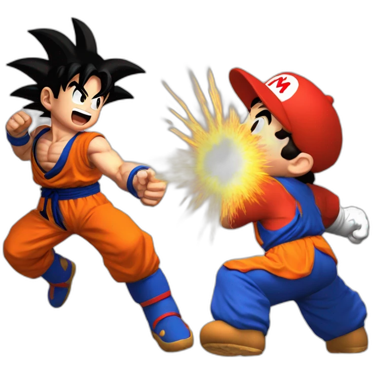 Goku fighting Mario with a blast emoji