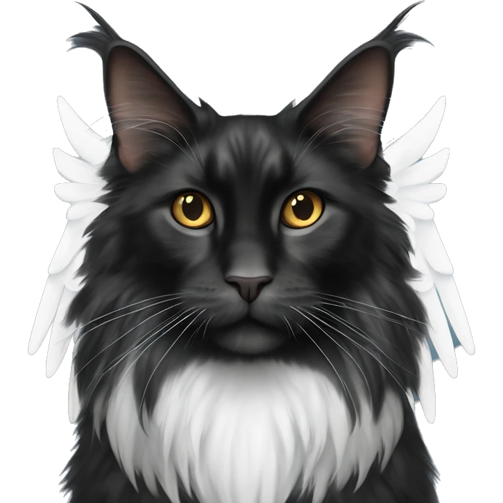 Black Maine coon with  big white Angel’s wings emoji