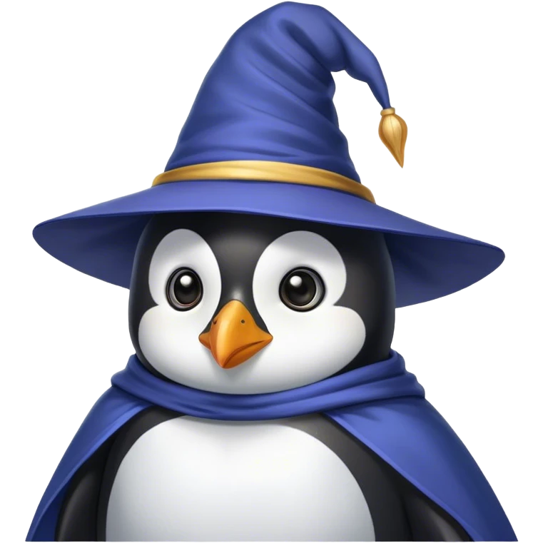Wizard penguin with a hat and a cape emoji