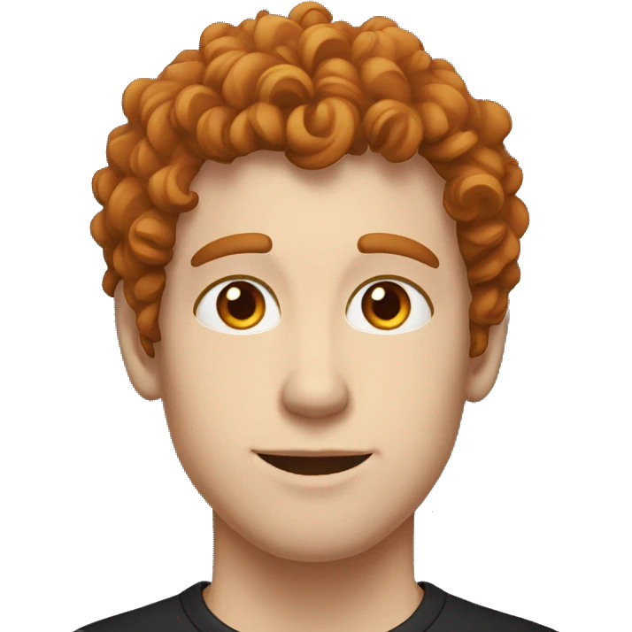 a man with curly brown hair with orange tips, orange eyes, pale skin, black t-shirt emoji