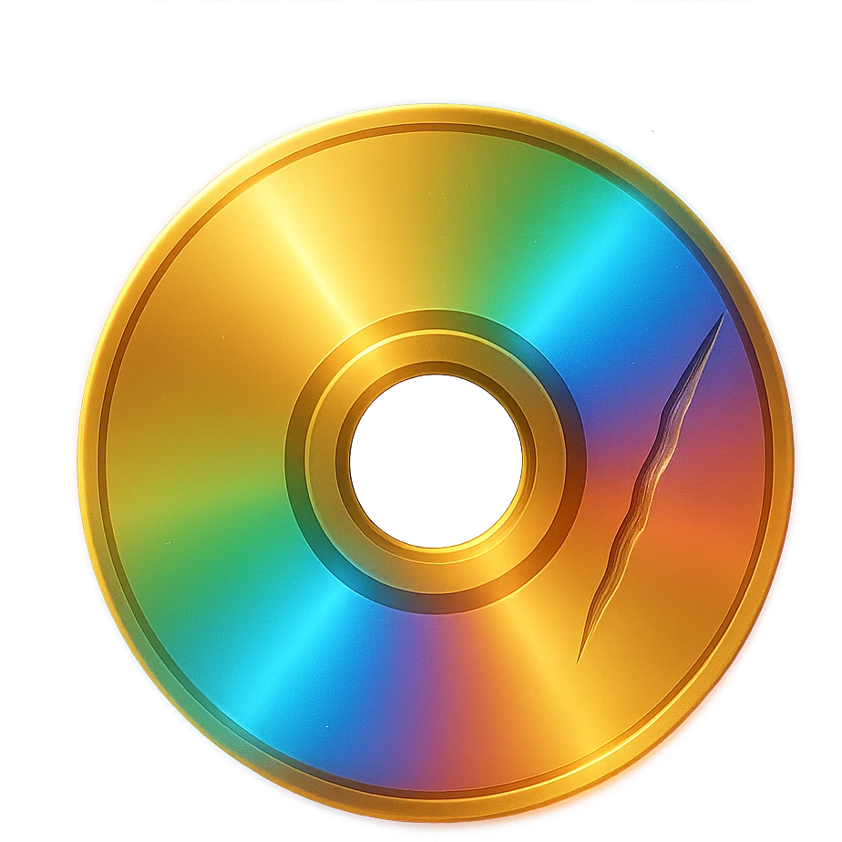 gold CD with a scratch and a rainbow reflection, emoji style, holographic effect, glow effect emoji