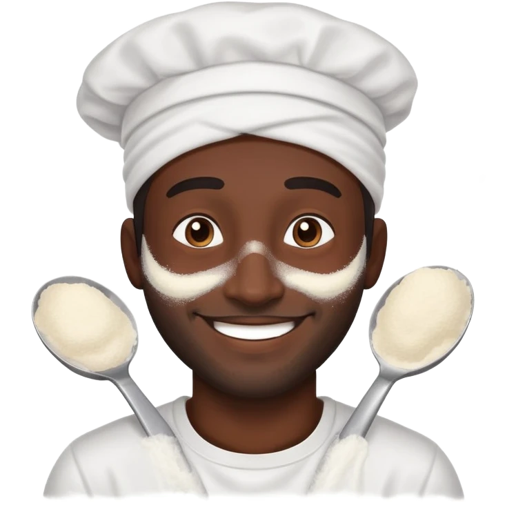Темнокожий веселый парень мажет лицо мукой  emoji
