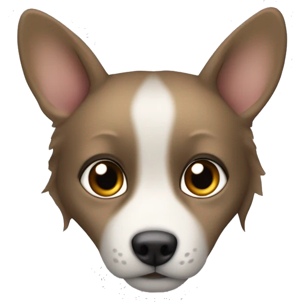 Una pequeña perra de pelaje marrón claro y orejas caídas. ojos grandes y expresivos curiosidad. Lleva un arnés gris y su lengua está fuera  emoji