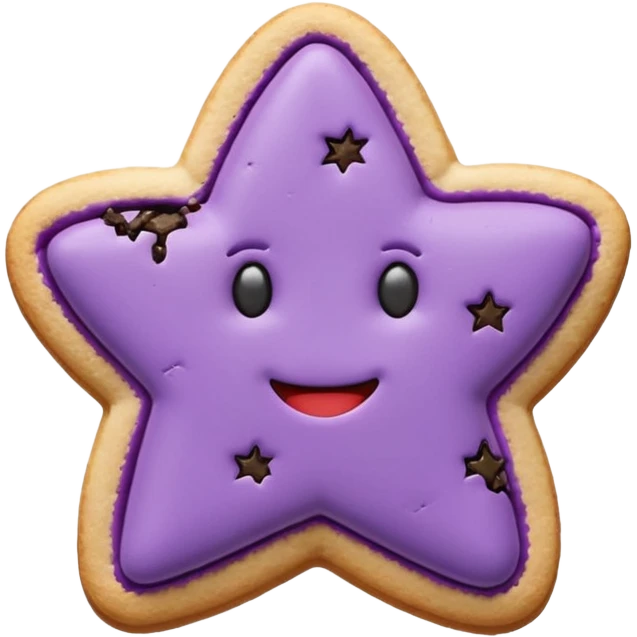 realistic pastel purple cookie with a soft, crumbly texture, fine surface cracks, matte baked finish, star-shaped jam cutout revealing glossy dark berry filling emoji
