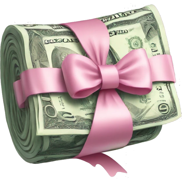 a roll of dollars, tied with pastel pink bow emoji