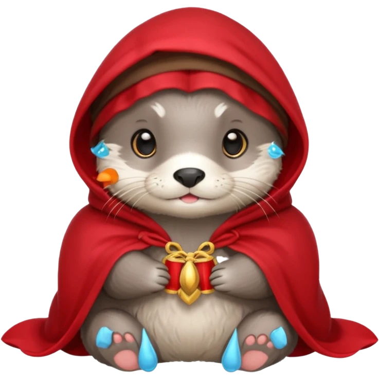 baby grey otter, in magic red cloak emoji