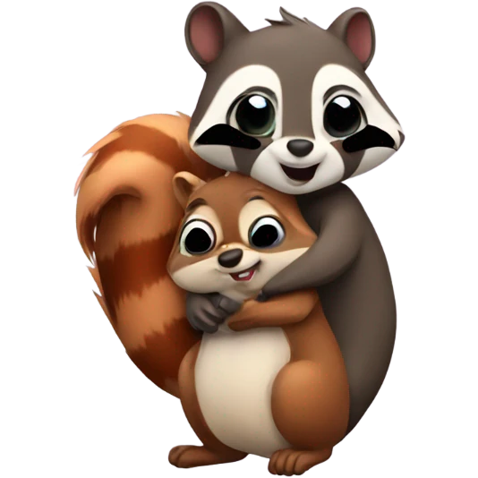 Squirrel and raccoon hugging emoji