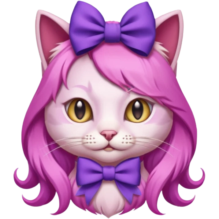 cat with pink long hair and purple bow on head emoji