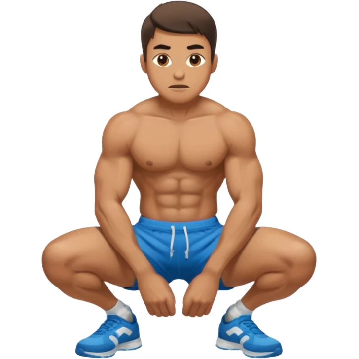 A squatting man legs spread apart and make a penis visible going through a hole in his broken shorts emoji