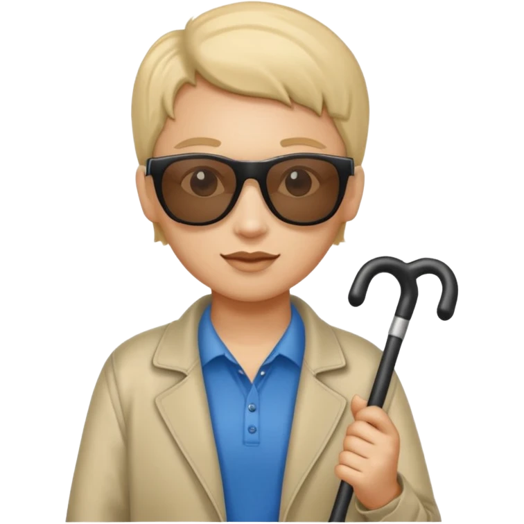 A blind person wearing sunglasses and holding a guide cane emoji