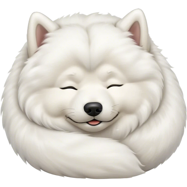 Meme-Worthy Cute Sleeping Samoyed Portrait Emoji, Head resting peacefully with a contented smile, showcasing a delightfully fluffy build and a luxuriously soft pure white Fur, eyes shut in a serene nap, Simplified yet hilariously adorable features, highly detailed, glowing with a soft, drowsy light, high shine, relaxed and utterly lovable, stylized with an air of playful laziness, bright and heartwarming, soft glowing outline, capturing the essence of a comically sleepy companion, so meme-worthy it feels like it could instantly become the next viral sensation of adorable slumber! emoji