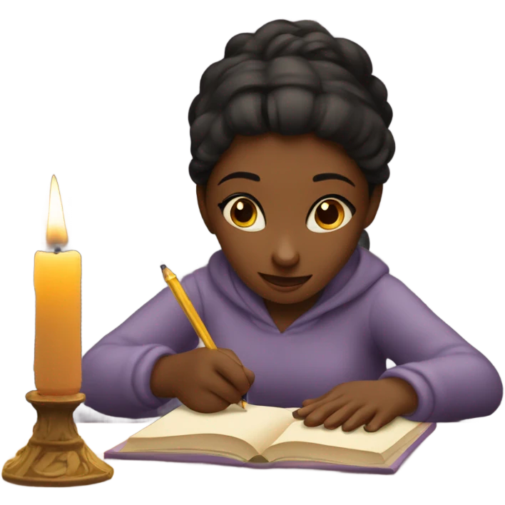 Girl writing next to candle emoji