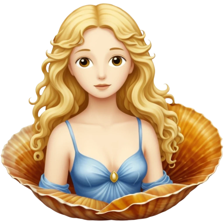 The goddess Venus stands on an open seashell as in a Botticelli painting emoji