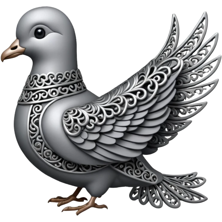 Black and silver filigree dove, 3D, extremely detailed design should face to the right side turned 180 degrees emoji