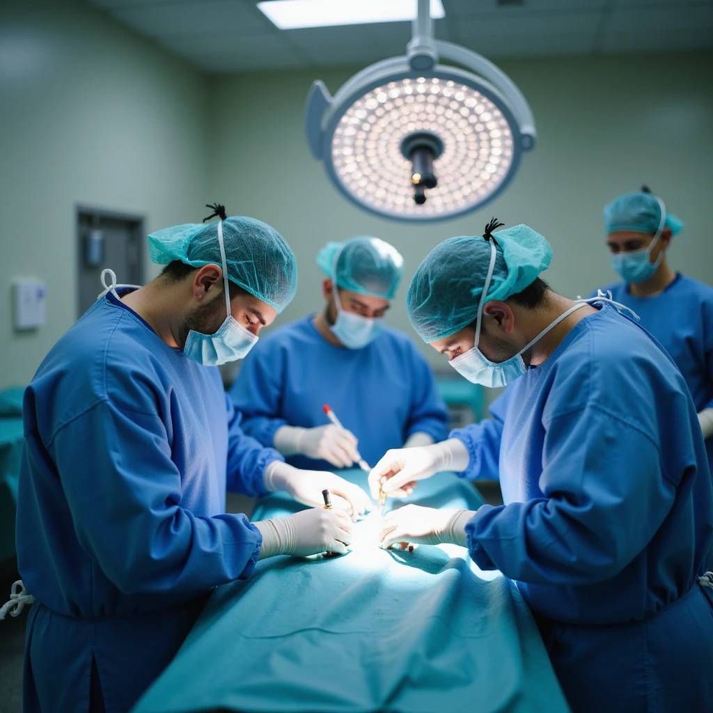 realistic surgical operation scene with medical team in a clean and modern hospital environment emoji