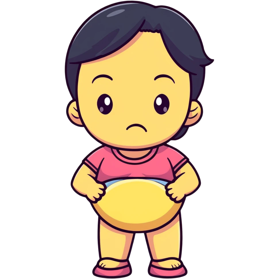 girl grimacing with stomach pain, constipation, uncomfortable expression emoji