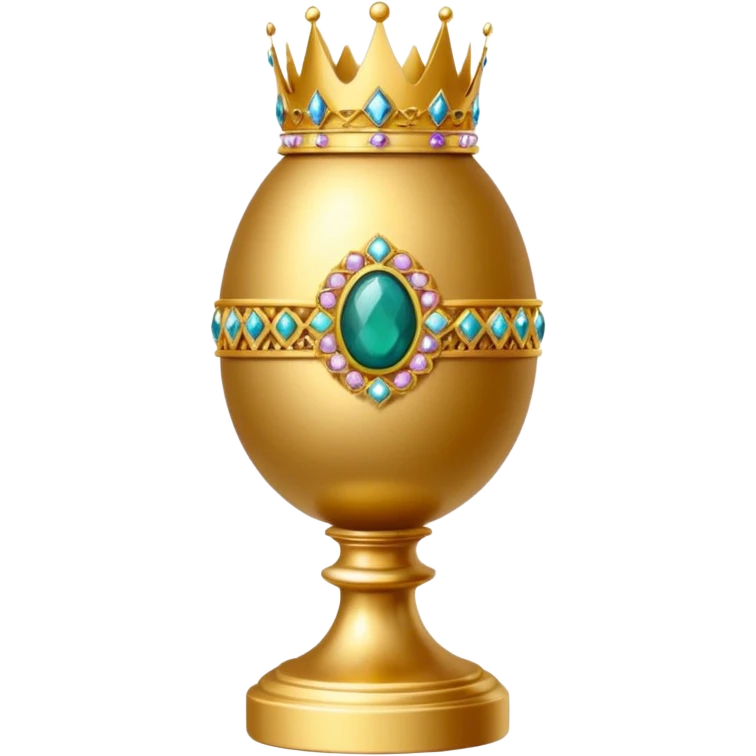 golden Faberge egg on short pedestal wearing a crown emoji