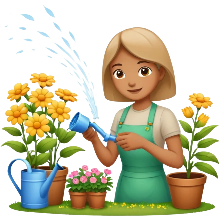 person watering flowers in a garden, happy and caring emoji