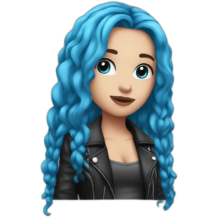 sexy; rock; leather; girl; pink and blue long hair; emoji
