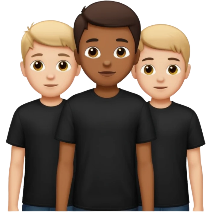 3 boys wearing black t shirt emoji