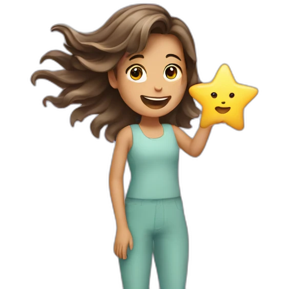 Girl with waving hair flying and holding a star in hands emoji