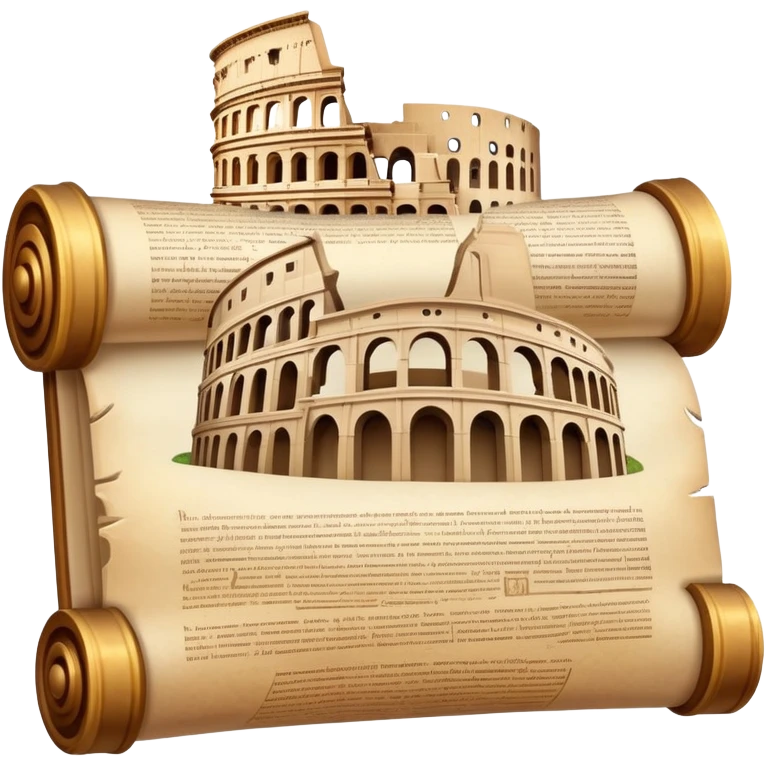 An icon featuring an ancient scroll, surrounded by famous historical landmarks and statues of notable figures, like the Colosseum or Napoleon. The design symbolizes the exploration of history through monuments and people. Transparent background highlights the pas emoji