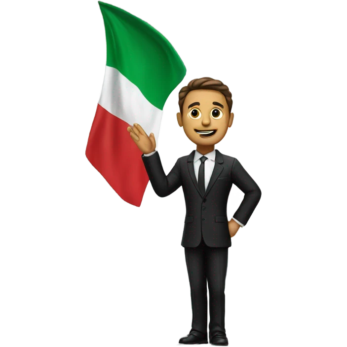 A realistic man in a black suit waves an Italian flag over his head emoji