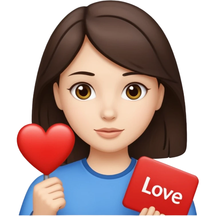 brunette girl holds a sign in her hand that says "I love Sami" emoji