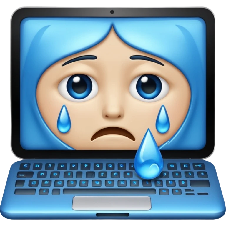 a computer crying, blue tears  emoji
