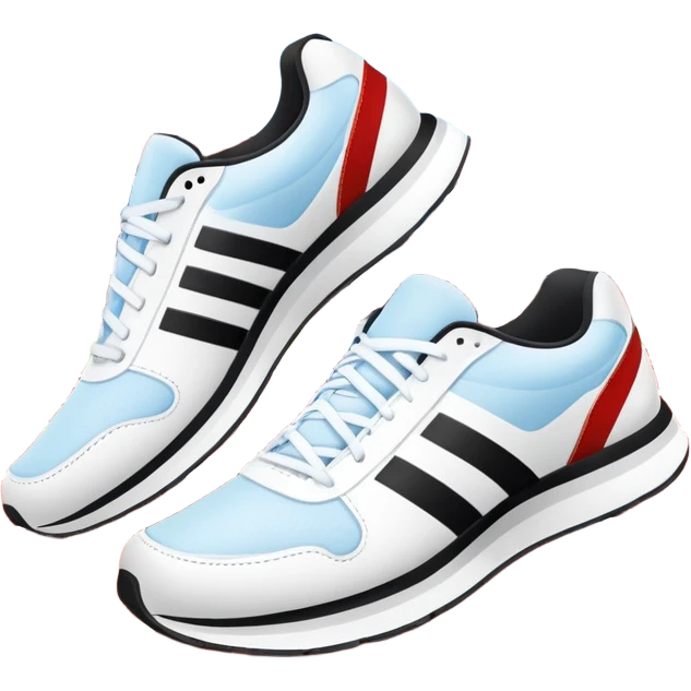 An icon featuring a pair of running shoes in the foreground on a red running track with white lane markings. The background showcases a grand stadium filled with cheering fans, bright floodlights, and a clear blue sky. Transparent background highlights the spirit of professional running. emoji