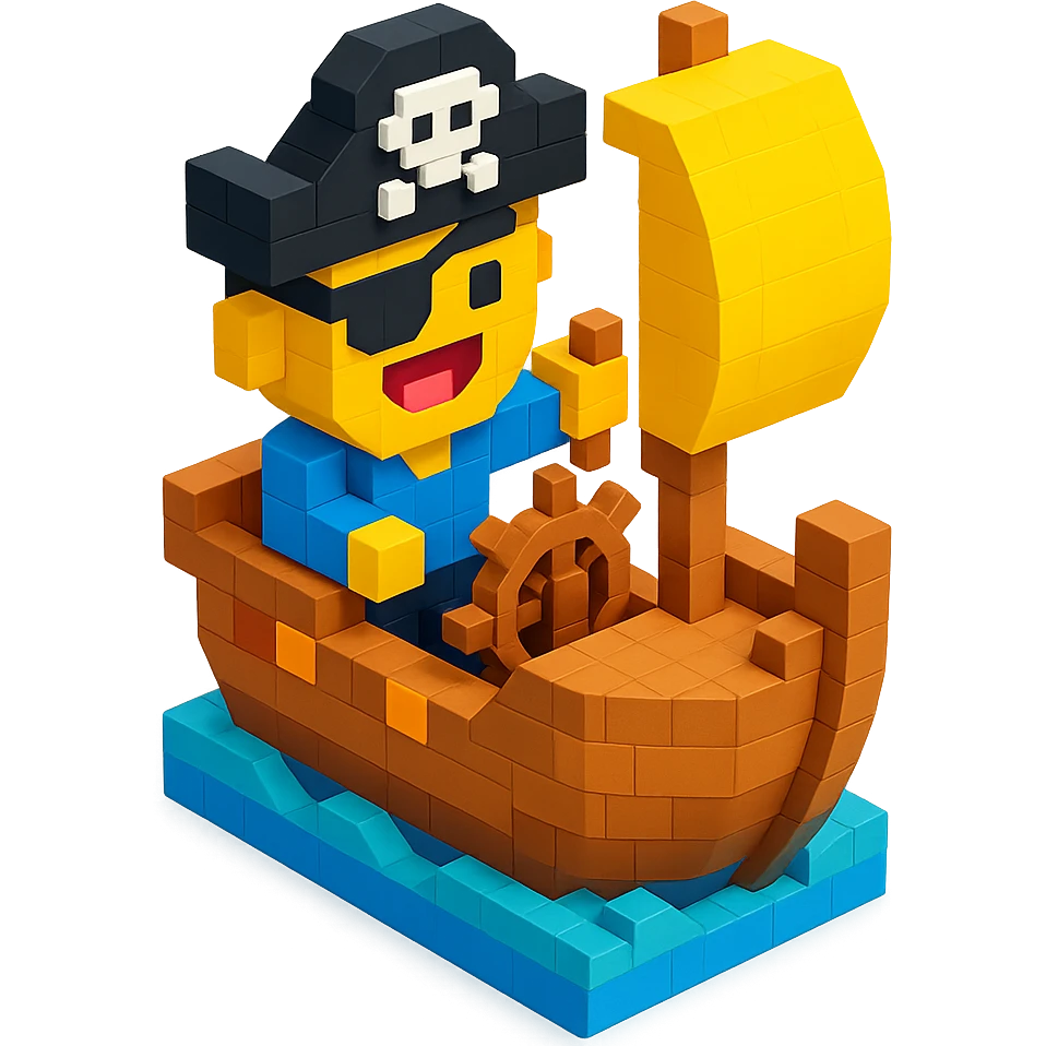 pirate with eyepatch sailing a ship , realistic background emoji