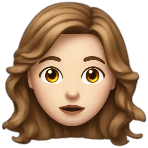White girl with brown hair and a scrunched nose and pursed mouth emoji