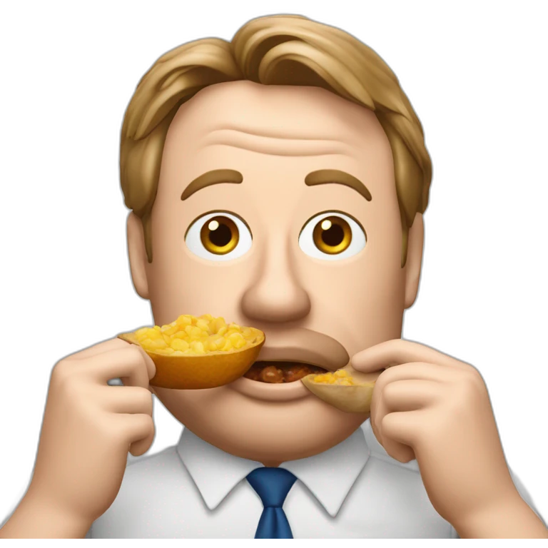 Adam Woodyatt eating baked potatoes and beans emoji